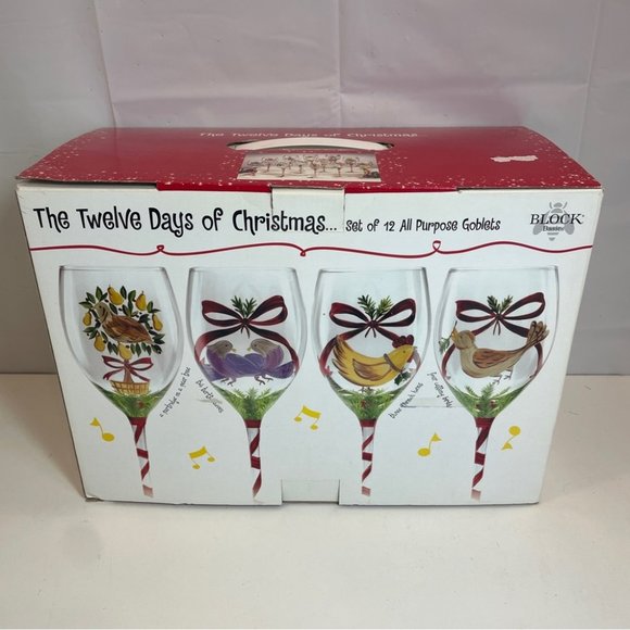Block China and Crystal Other - Block 12 Days Of Christmas Set Of Beverage or Wine Goblets Glasses - Missing 1